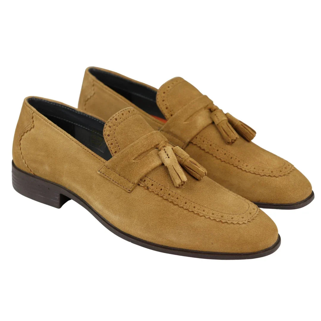 Miesten slip-on-loaferit, ruskeat tupsut, aitoa mokkanahkaa, älykkäät rentoa mekkoa, klassista ajoa