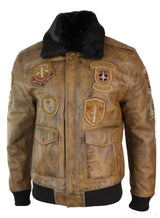 Miesten Aviator Flying Pilot -pommittajatakki, vintage-ruskea, irrotettava musta turkiskaulus - ruskea