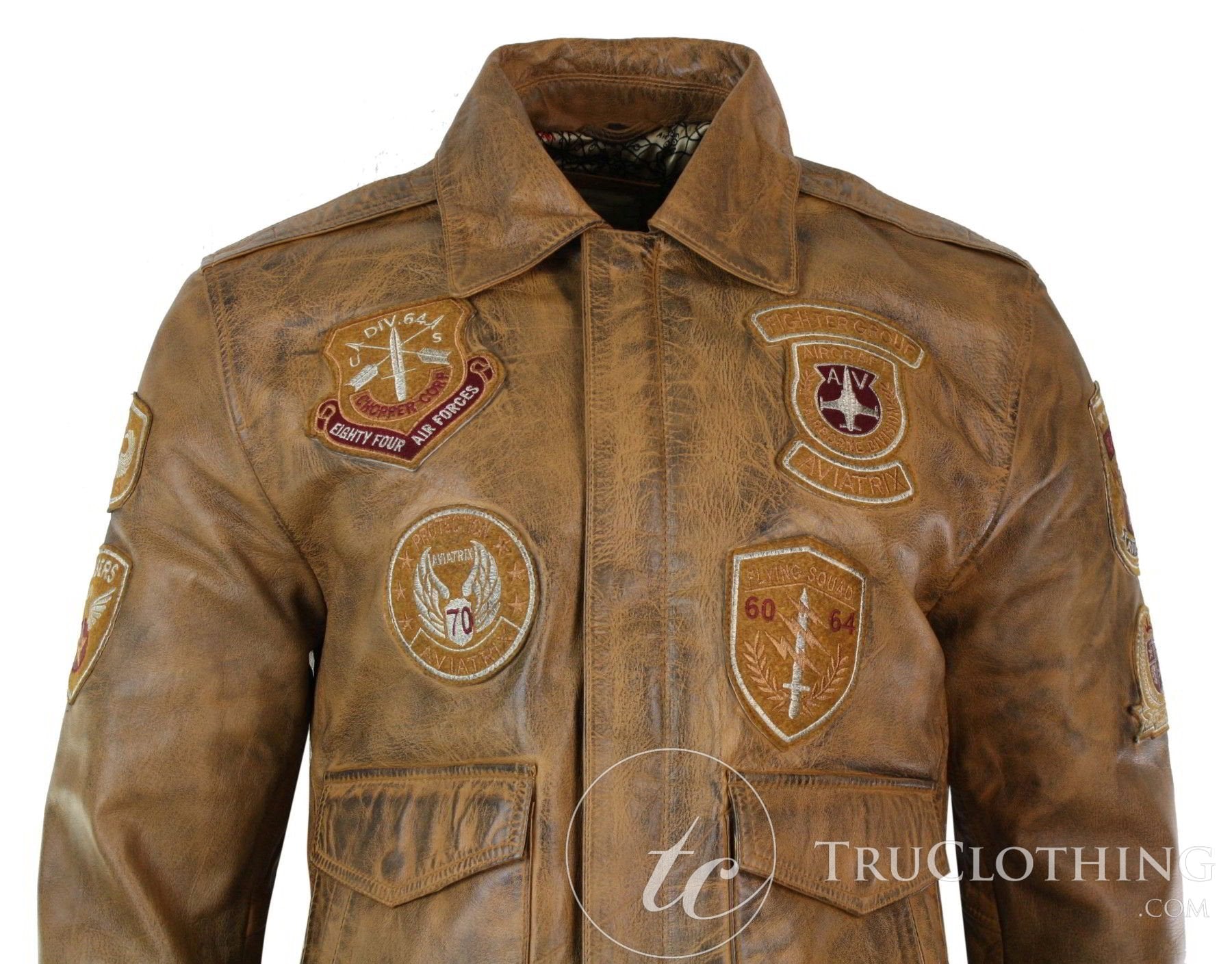 Miesten Aviator Flying Pilot -pommittajatakki, vintage-ruskea, irrotettava musta turkiskaulus - ruskea