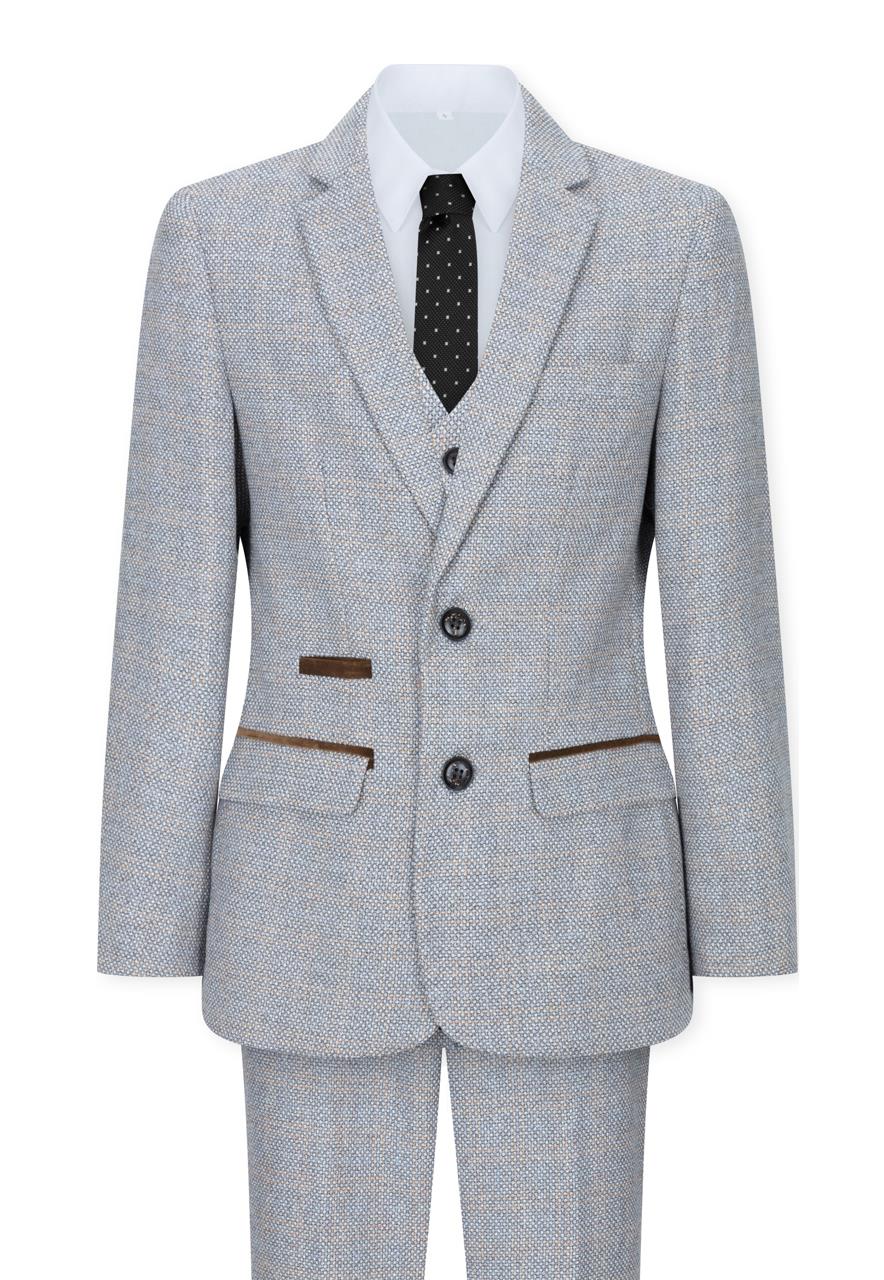 Poikien kolmiosainen puku kermanvärinen beige tweed-ruutukuvio, vintage retro, mittatilaustyönä tehty istuvuus, 1920-luku