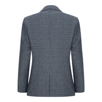 Poikien kolmiosainen puku tummansininen tweed-ruutukuvioinen vintage retro mittatilaustyönä tehty istuvuus 1920-luku