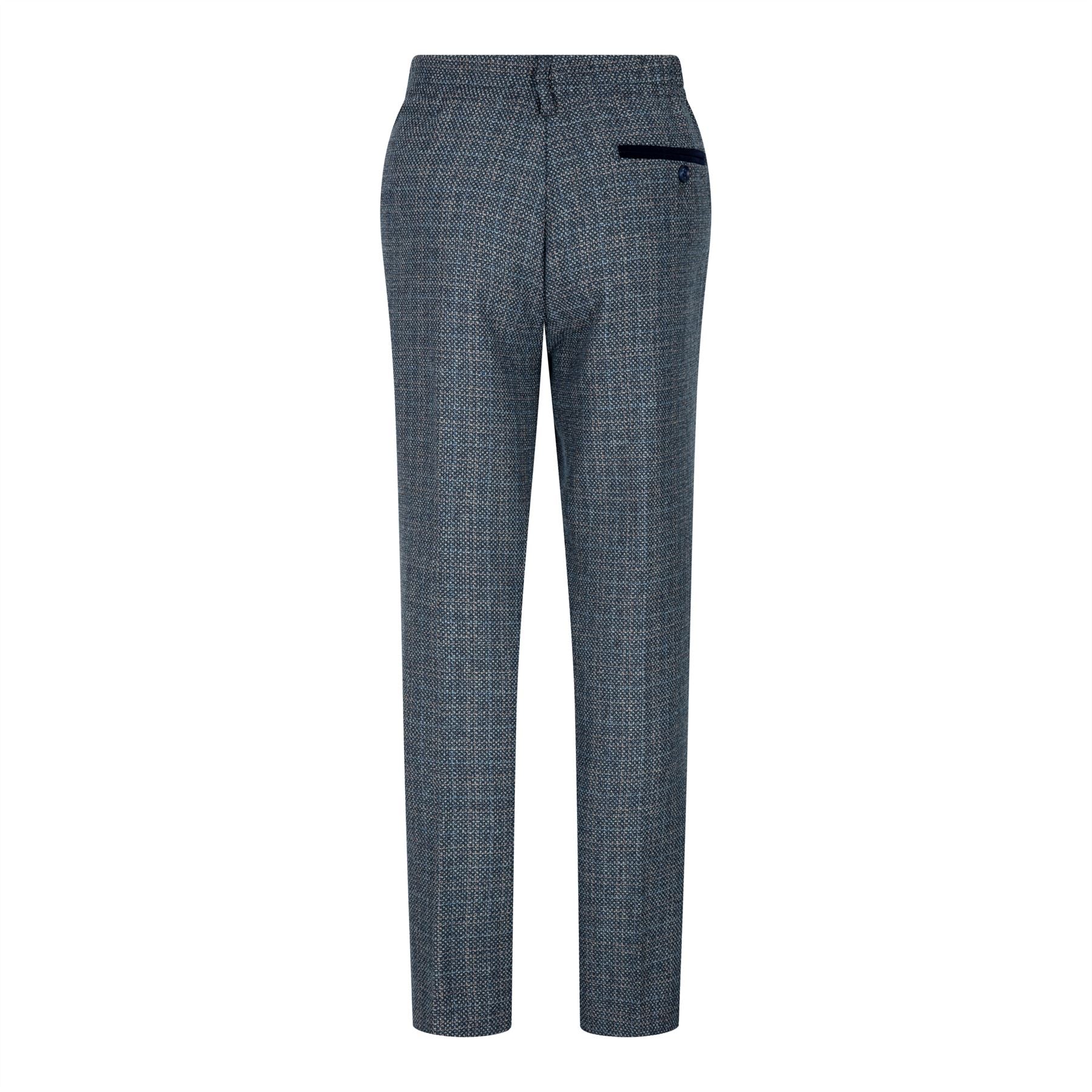 Poikien kolmiosainen puku tummansininen tweed-ruutukuvioinen vintage retro mittatilaustyönä tehty istuvuus 1920-luku