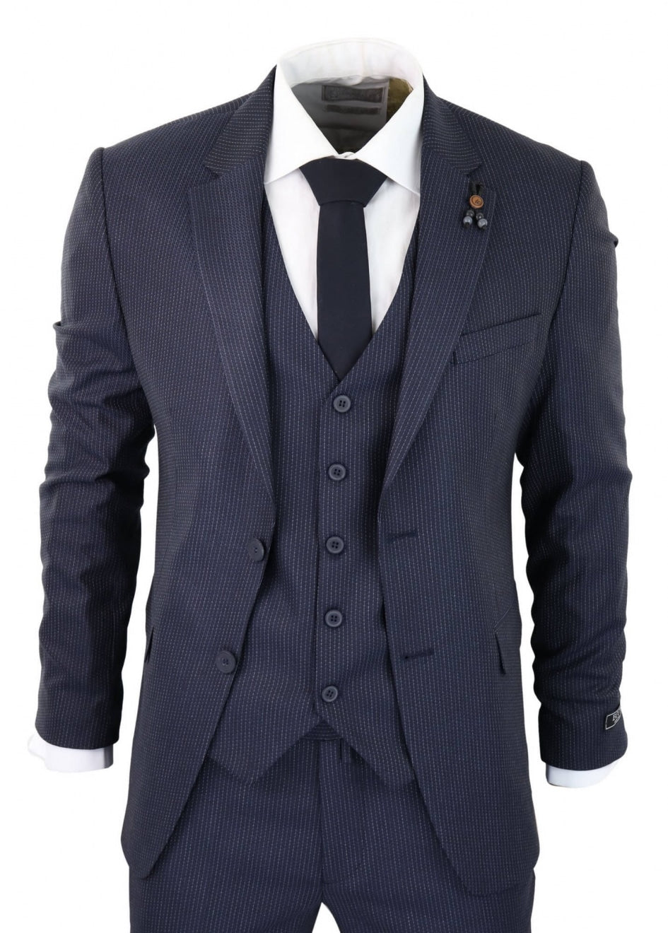 Tummansininen pinstripe-kolmiosainen puku - RC20-31