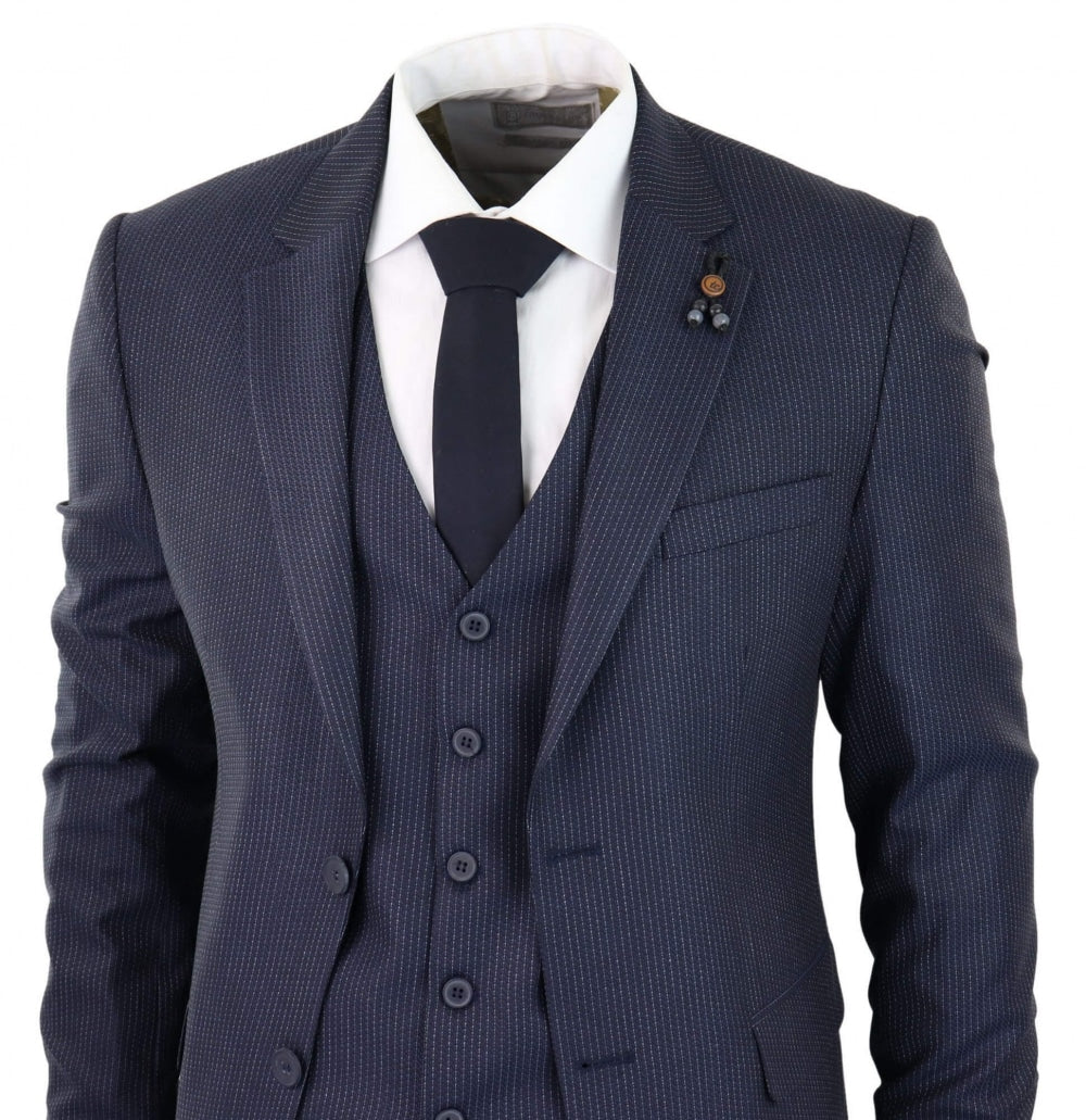 Tummansininen pinstripe-kolmiosainen puku - RC20-31