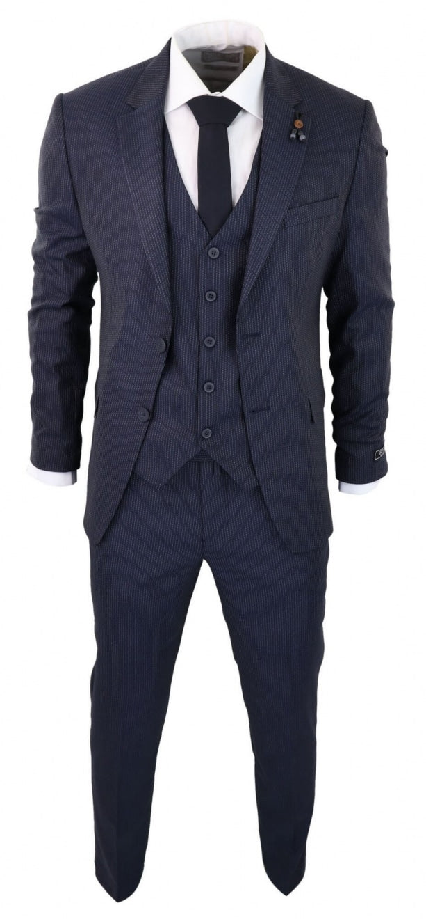 Tummansininen pinstripe-kolmiosainen puku - RC20-31