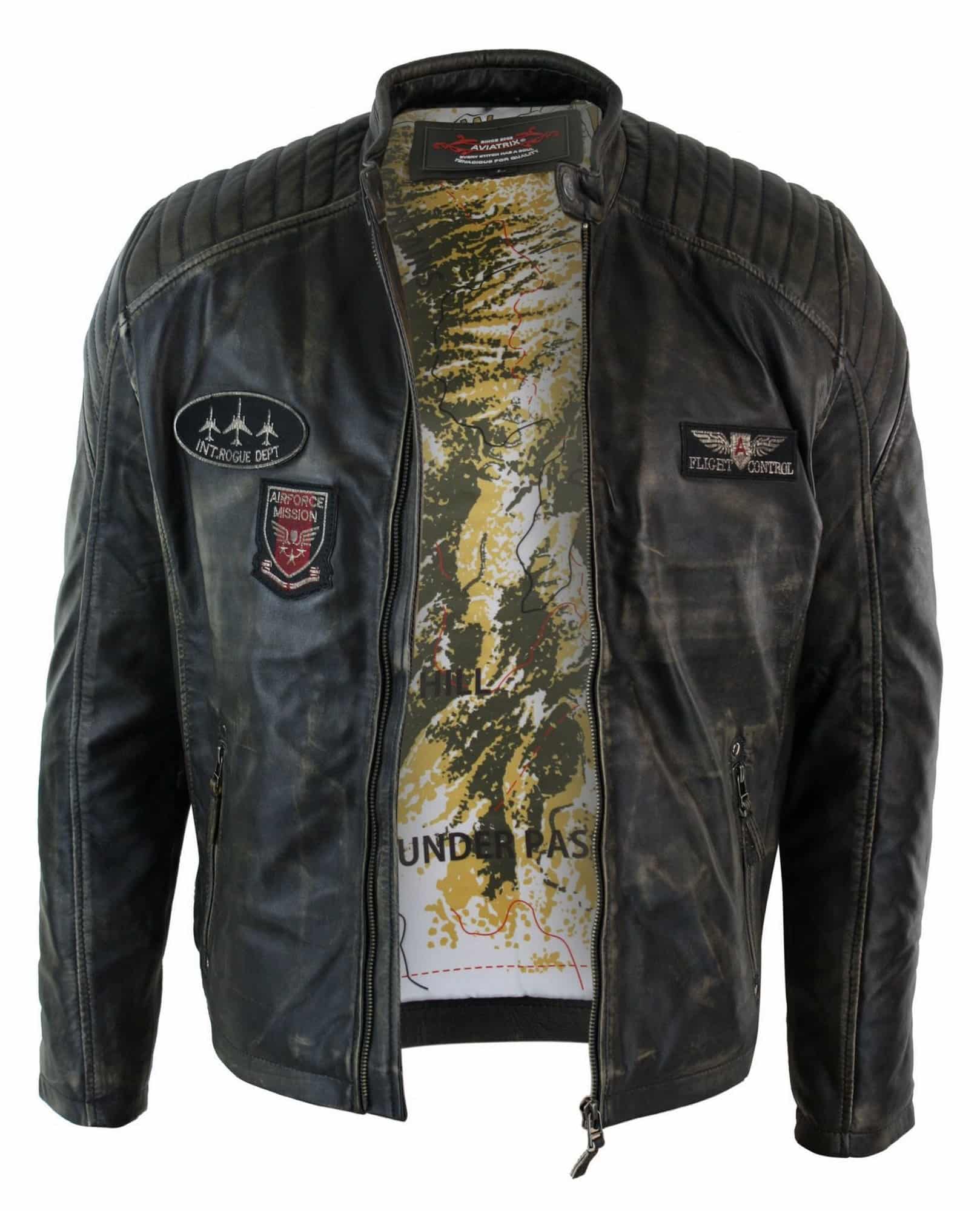 Aitoa nahkaa, pesty biker-Airforce-takki, kulunut, rento istuvuus, retro-vintage-tyyli miehille