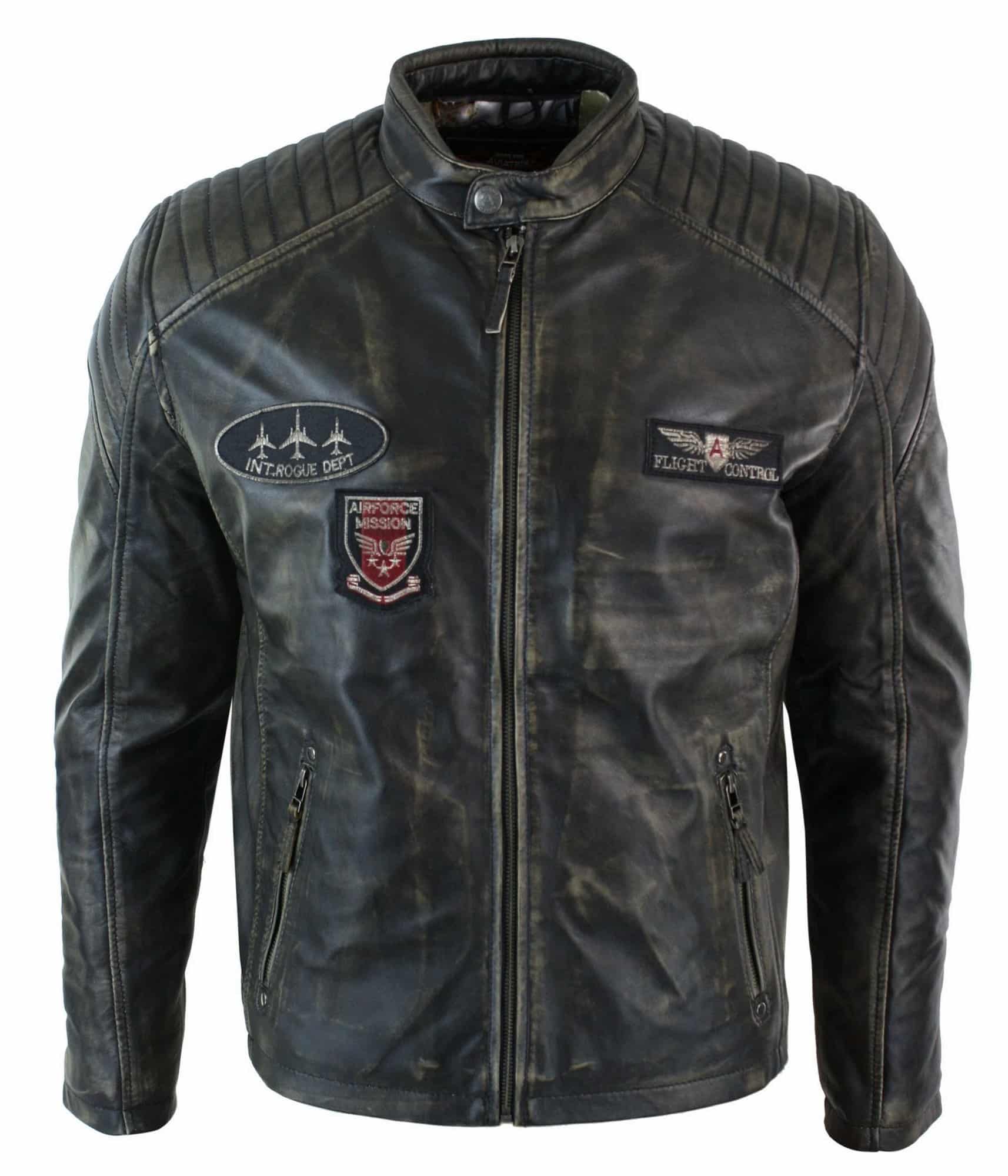 Aitoa nahkaa, pesty biker-Airforce-takki, kulunut, rento istuvuus, retro-vintage-tyyli miehille