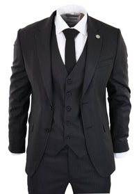 Musta pinstripe-kolmiosainen puku - RK20-30