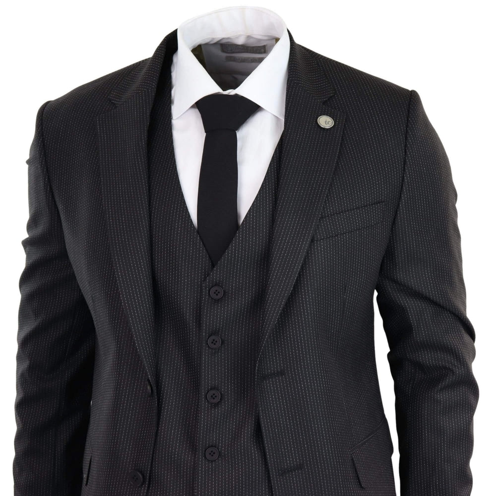 Musta pinstripe-kolmiosainen puku - RK20-30