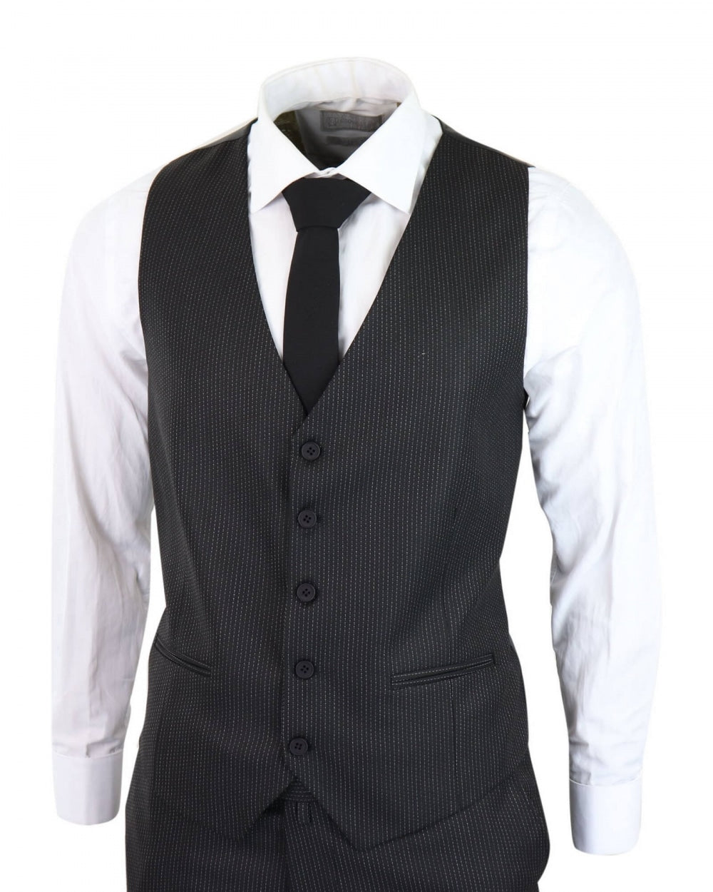 Musta pinstripe-kolmiosainen puku - RK20-30