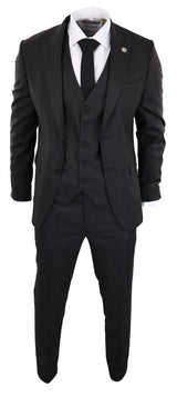 Musta pinstripe-kolmiosainen puku - RK20-30