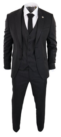 Musta pinstripe-kolmiosainen puku - RK20-30