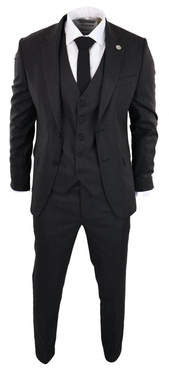 Musta pinstripe-kolmiosainen puku - RK20-30