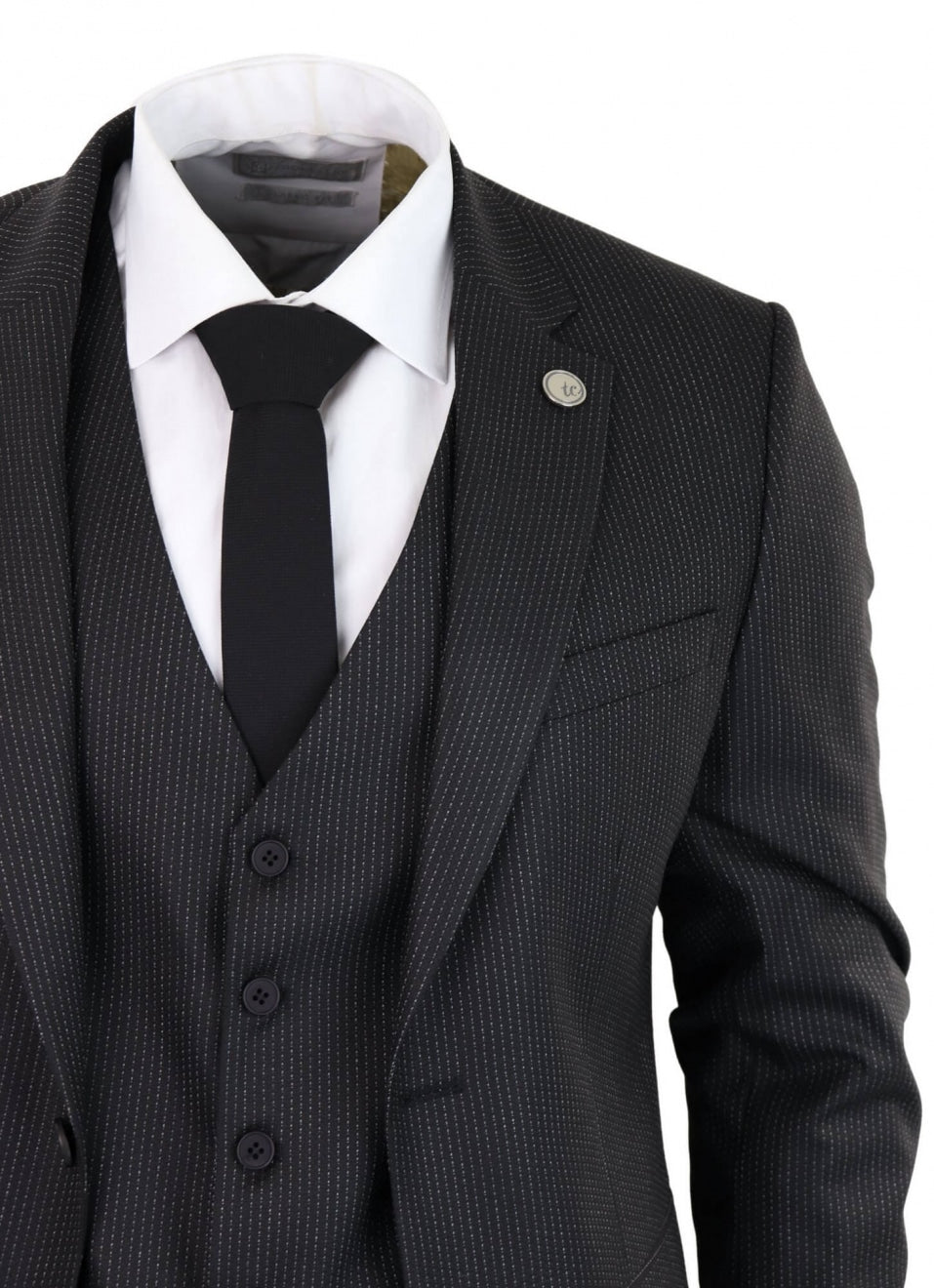 Musta pinstripe-kolmiosainen puku - RK20-30
