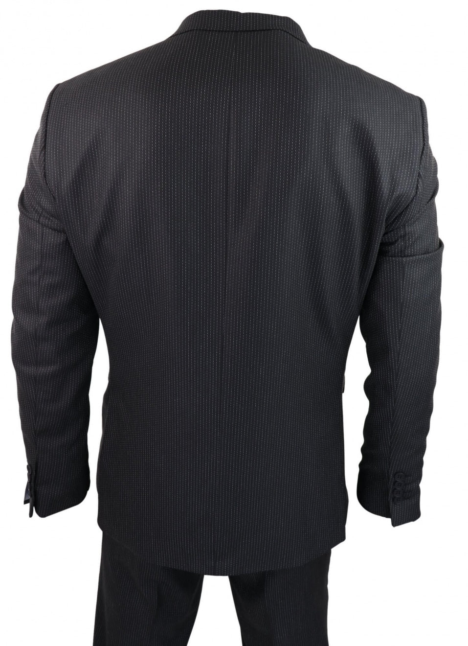 Musta pinstripe-kolmiosainen puku - RK20-30