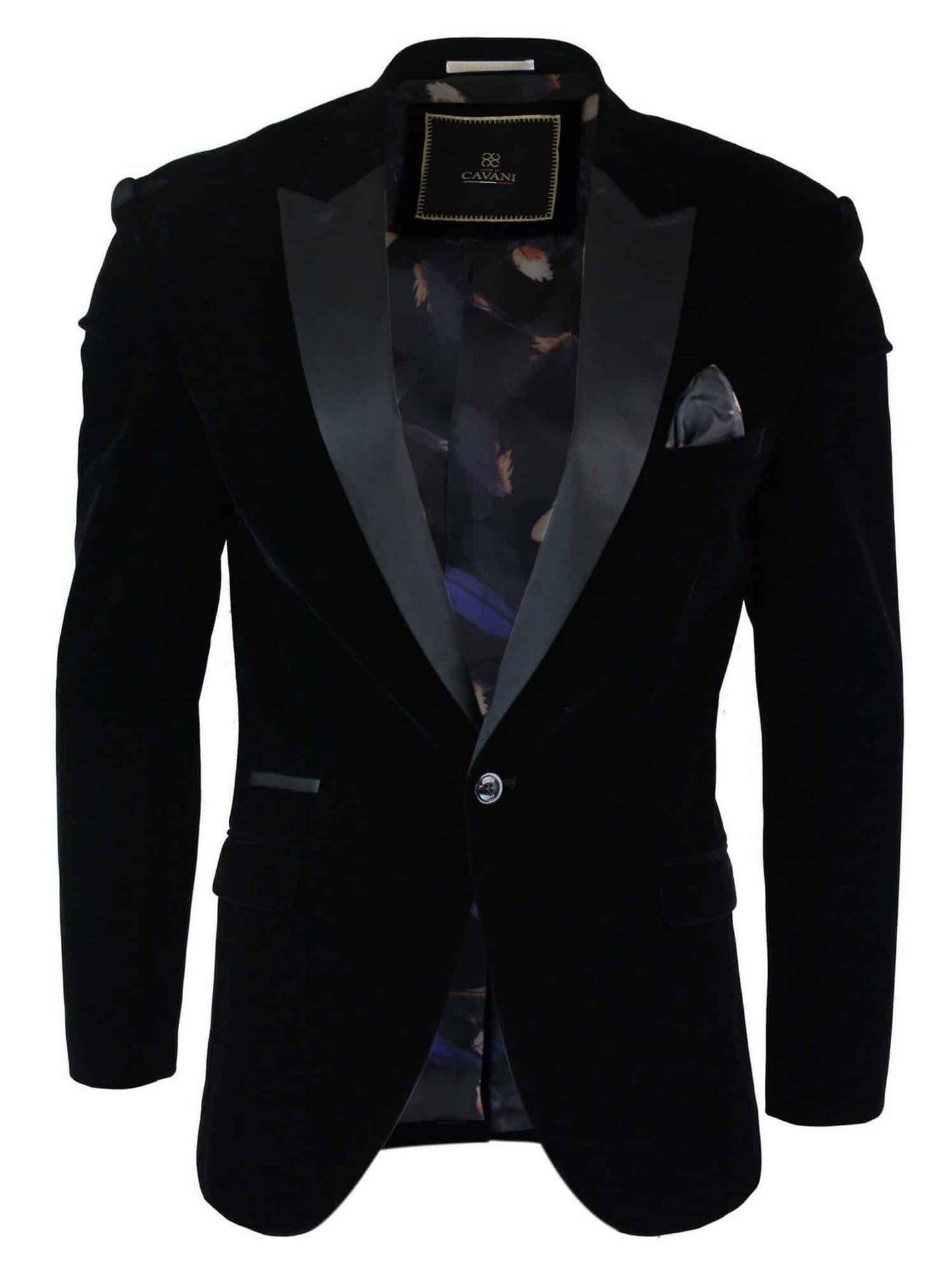 Cavani Rosa - Miesten pehmeä samettinen mustansininen yksinappinen illallistakki, smokkibleiseri, tyylikäs rento istuvuus - musta