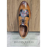 Ross - Miesten ruskeat kukkakuvioiset pääkallokuvioiset nahkaiset brogue-kengät