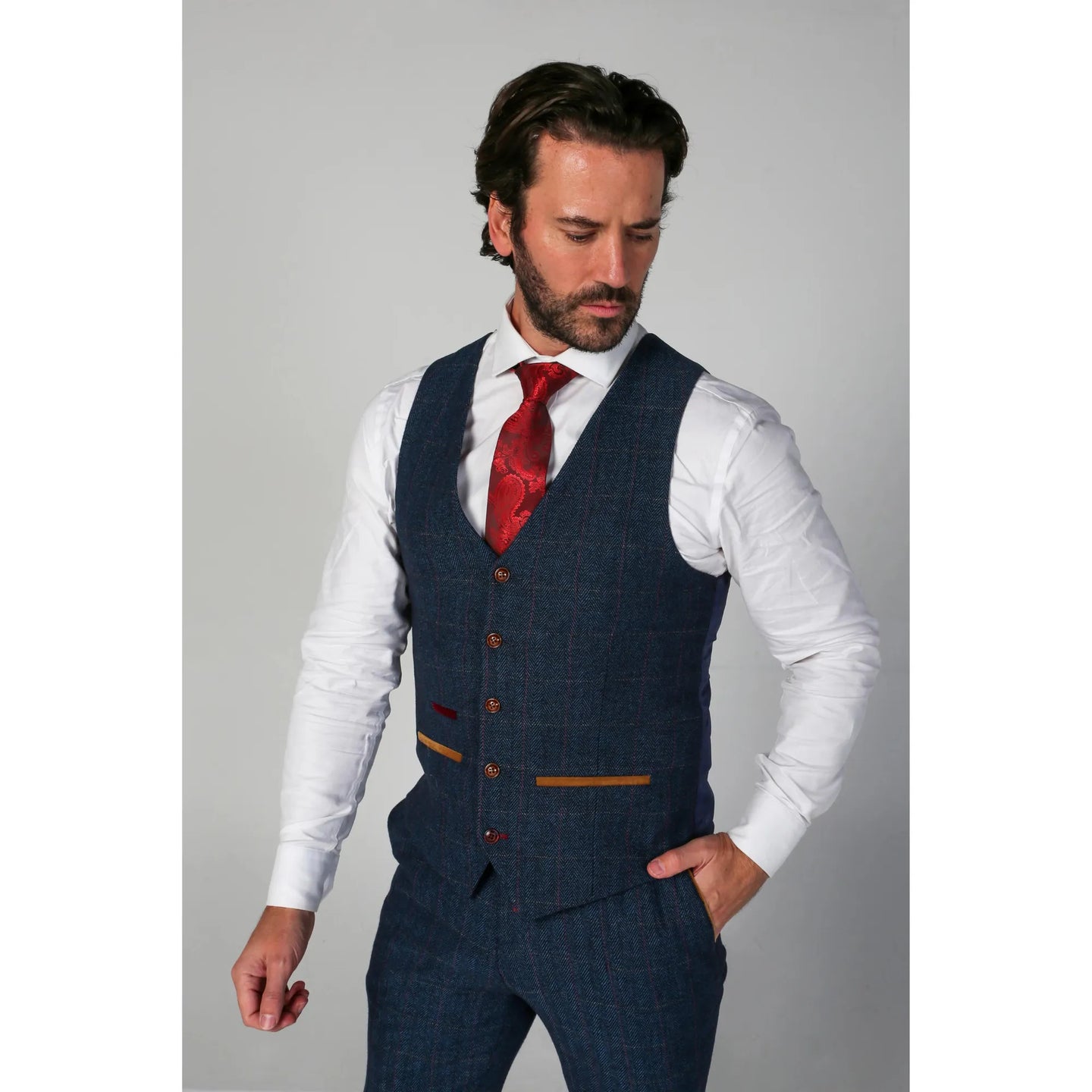Scott - Miesten sininen ruutuliivi tweed-kuviolla