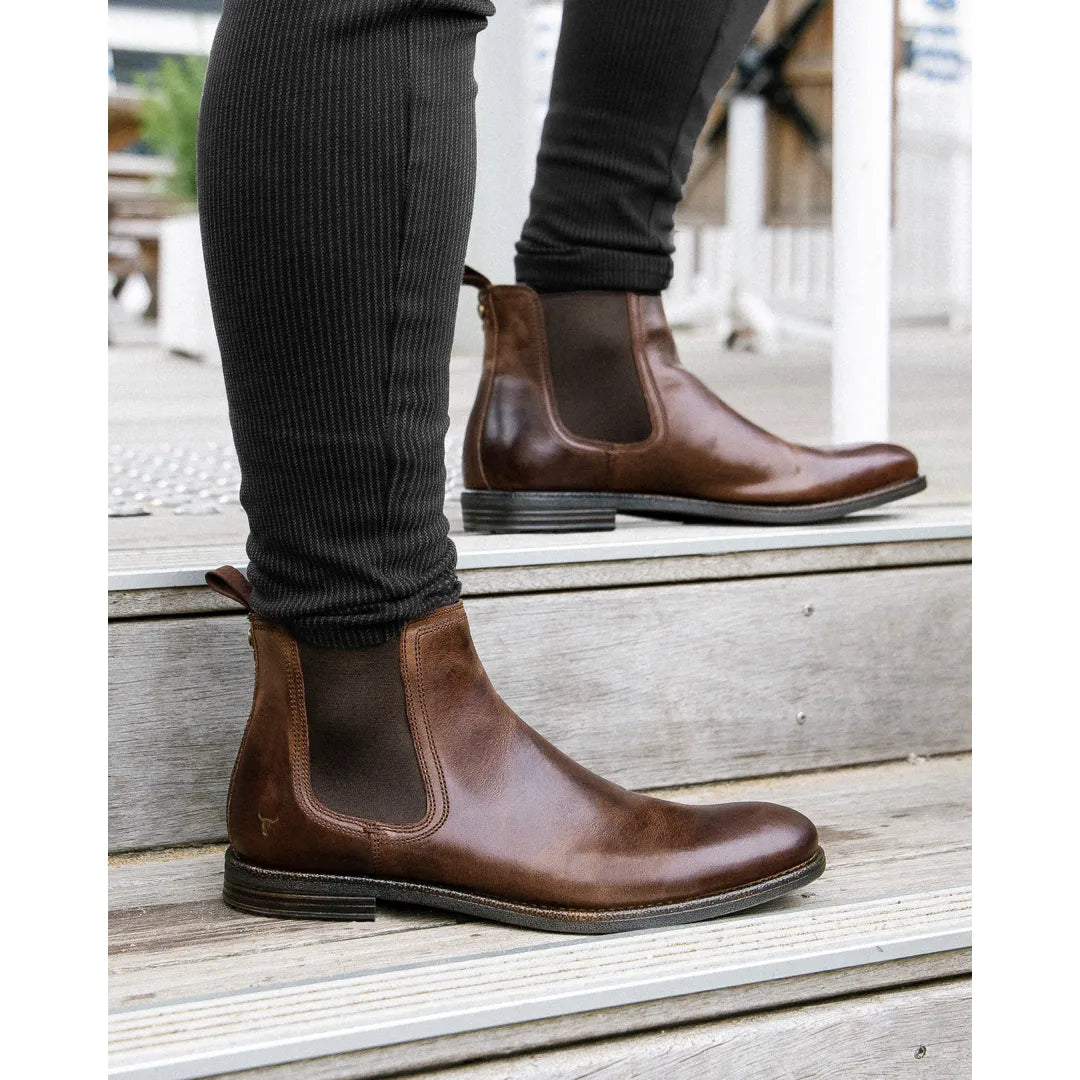 Sergio - Miesten ruskeat nahkaiset slip-on-chelsea-saappaat