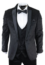 Miesten Marc Darcy Velvet Paisley Black Fit 3-osainen puku smokki illallistakki hääpuku