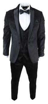 Miesten Marc Darcy Velvet Paisley Black Fit 3-osainen puku smokki illallistakki hääpuku