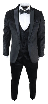 Miesten Marc Darcy Velvet Paisley Black Fit 3-osainen puku smokki illallistakki hääpuku