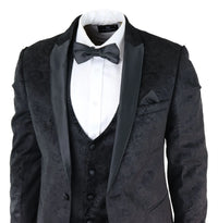 Miesten Marc Darcy Velvet Paisley Black Fit 3-osainen puku smokki illallistakki hääpuku