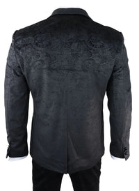 Miesten Marc Darcy Velvet Paisley Black Fit 3-osainen puku smokki illallistakki hääpuku
