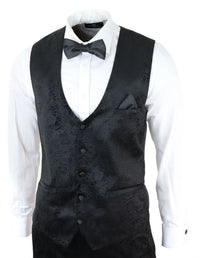 Miesten Marc Darcy Velvet Paisley Black Fit 3-osainen puku smokki illallistakki hääpuku