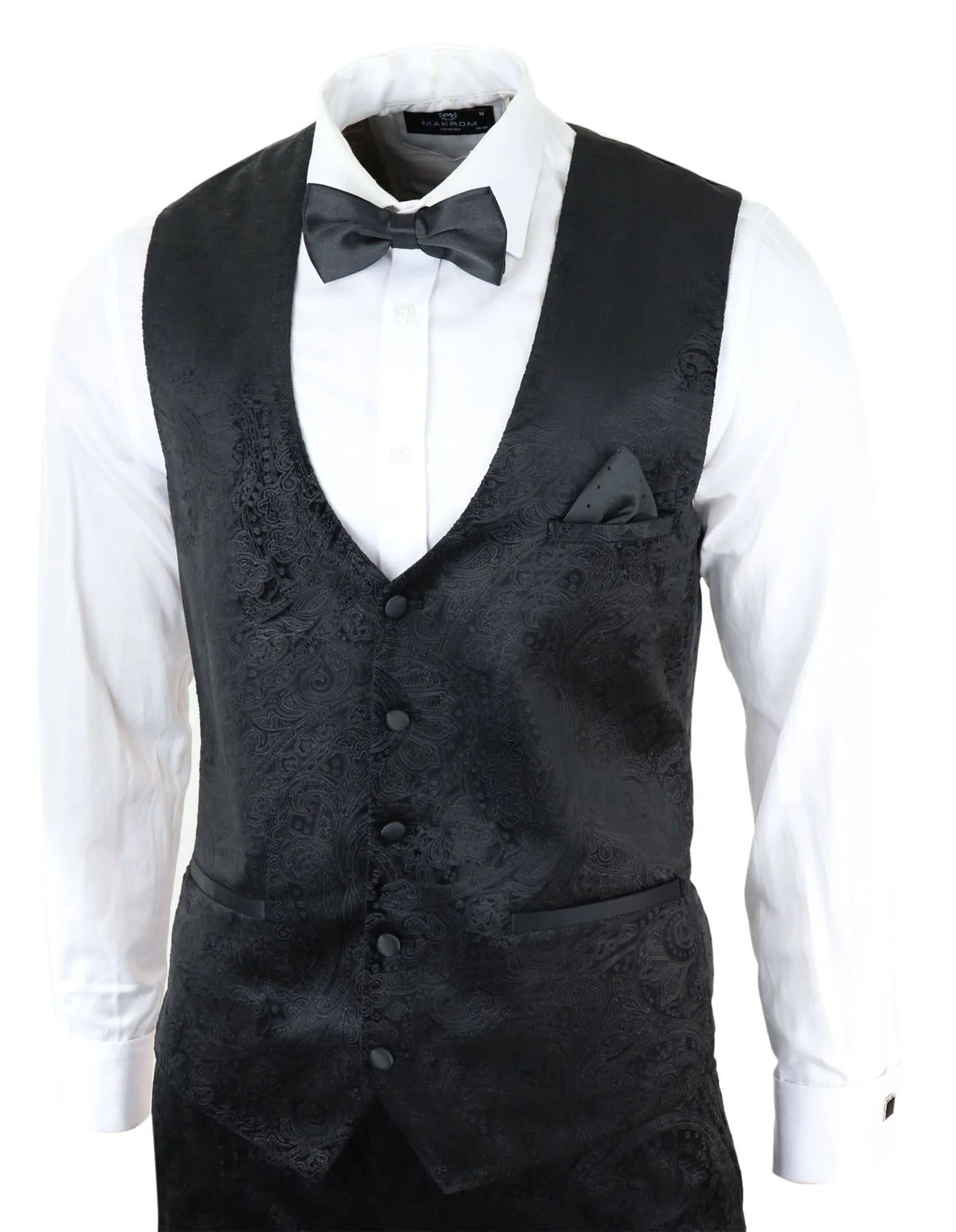 Miesten Marc Darcy Velvet Paisley Black Fit 3-osainen puku smokki illallistakki hääpuku