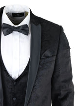 Miesten Marc Darcy Velvet Paisley Black Fit 3-osainen puku smokki illallistakki hääpuku