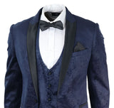 Miesten Marc Darcy Velvet Paisley Blue Fit 3-osainen puku smokki illallistakki hääpuku