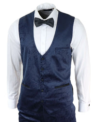 Miesten Marc Darcy Velvet Paisley Blue Fit 3-osainen puku smokki illallistakki hääpuku