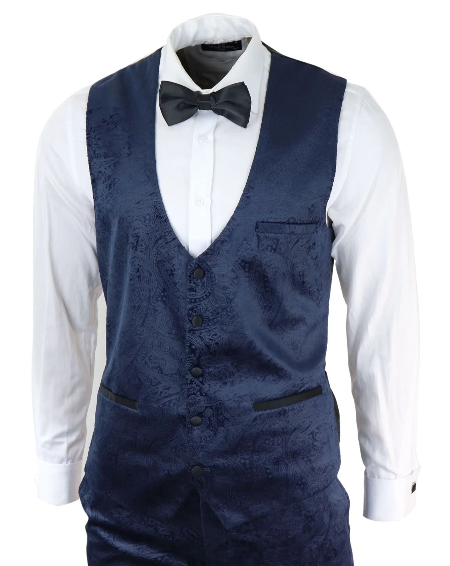 Miesten Marc Darcy Velvet Paisley Blue Fit 3-osainen puku smokki illallistakki hääpuku