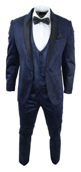 Miesten Marc Darcy Velvet Paisley Blue Fit 3-osainen puku smokki illallistakki hääpuku