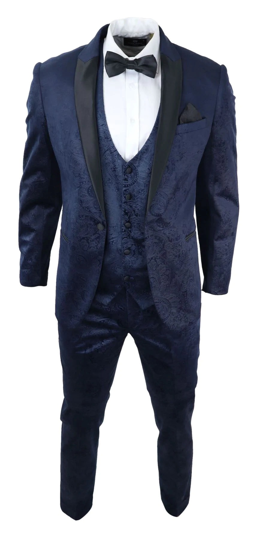Miesten Marc Darcy Velvet Paisley Blue Fit 3-osainen puku smokki illallistakki hääpuku
