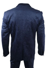 Miesten Marc Darcy Velvet Paisley Blue Fit 3-osainen puku smokki illallistakki hääpuku