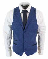 Miesten sininen tweed-liivi kalanruotokuvioinen villainen Peaky Blinders Vintage Retro