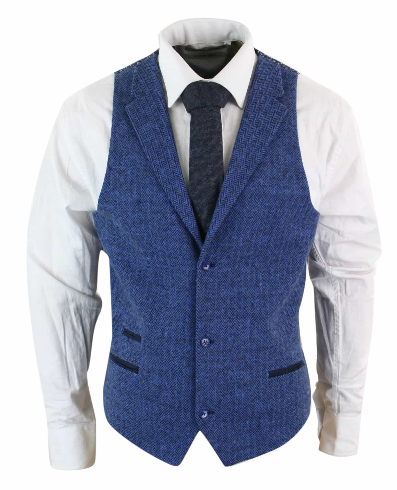 Miesten sininen tweed-liivi kalanruotokuvioinen villainen Peaky Blinders Vintage Retro