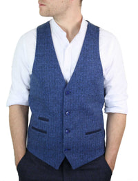 Miesten sininen tweed-liivi kalanruotokuvioinen villainen Peaky Blinders Vintage Retro