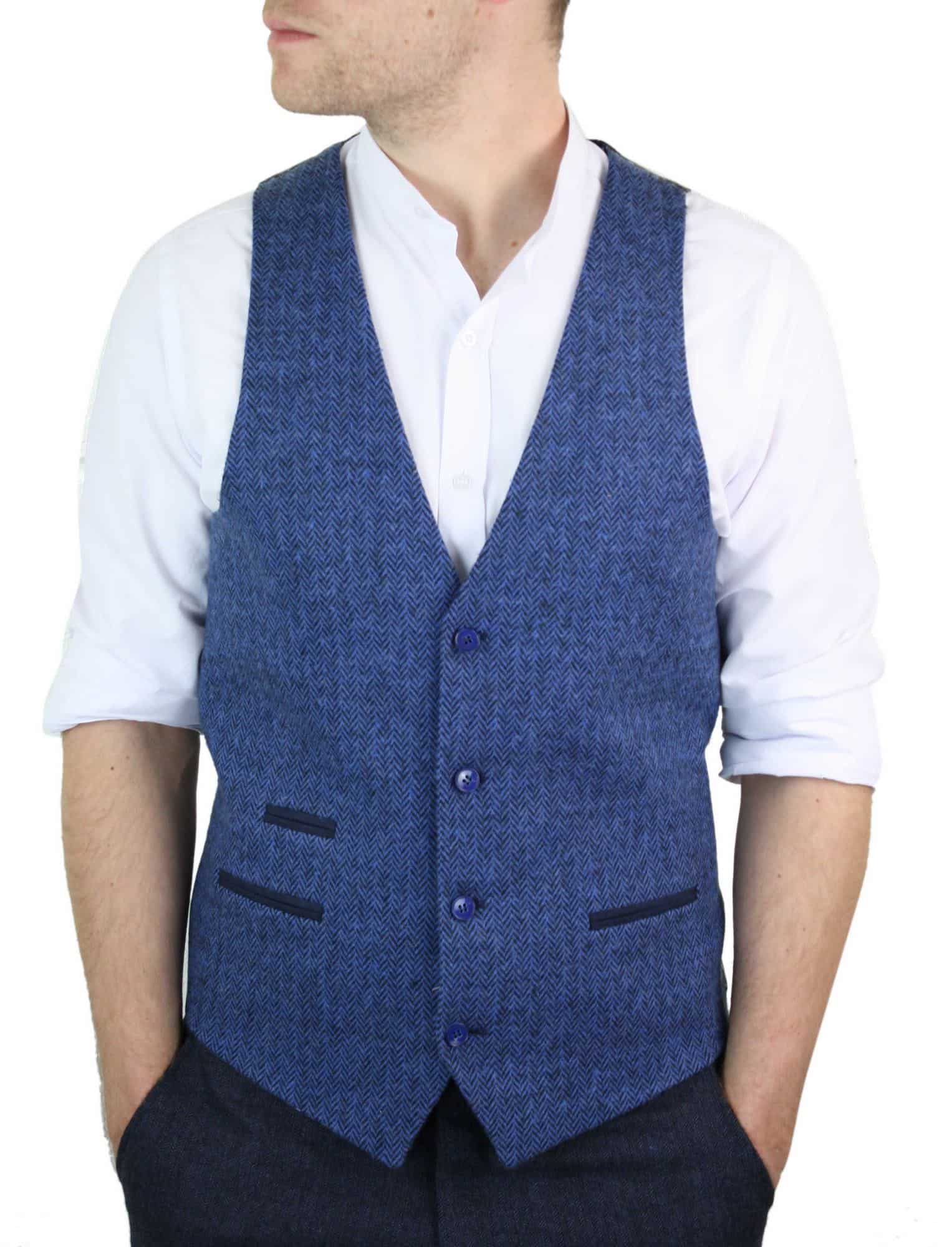 Miesten sininen tweed-liivi kalanruotokuvioinen villainen Peaky Blinders Vintage Retro