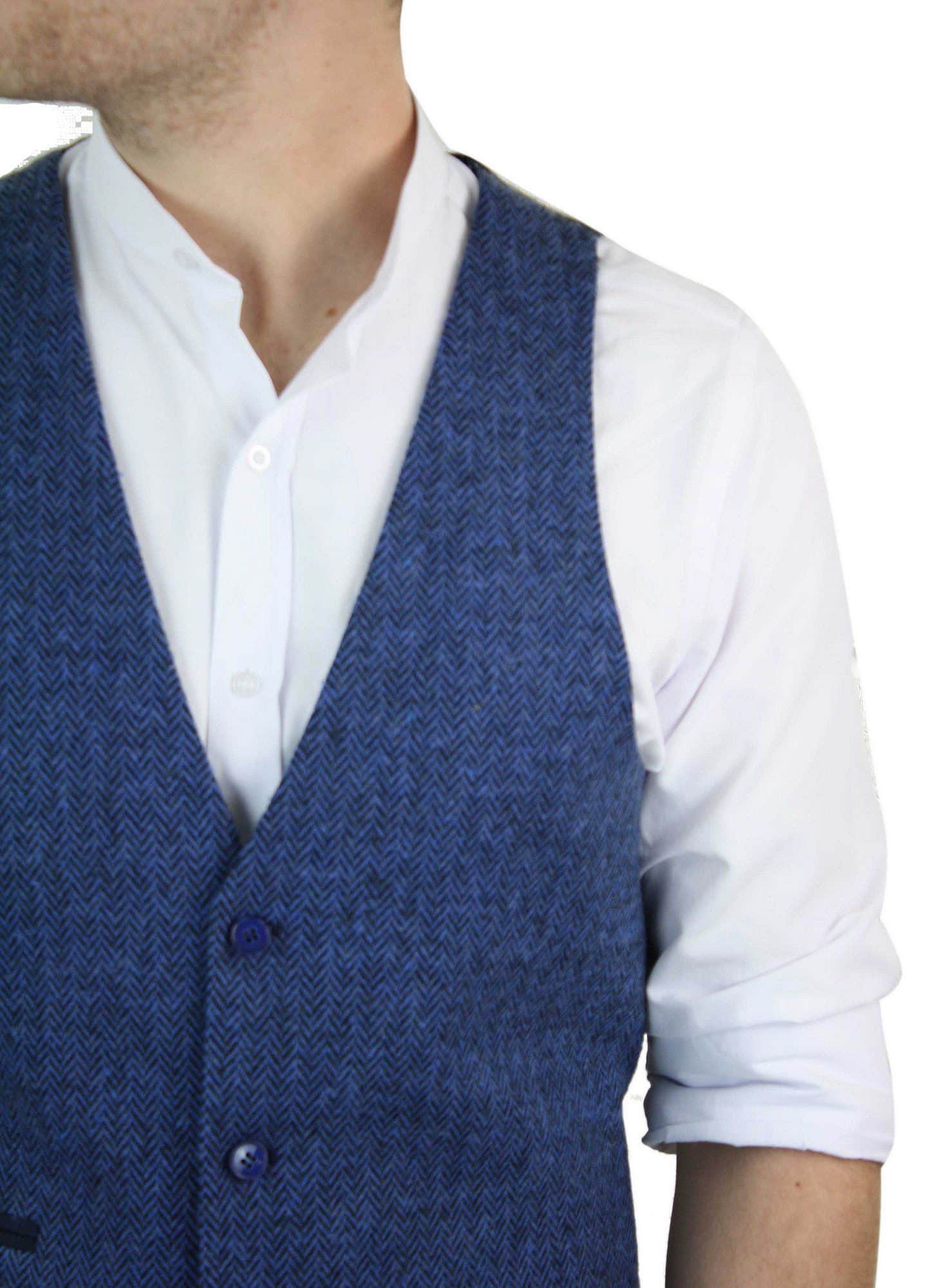 Miesten sininen tweed-liivi kalanruotokuvioinen villainen Peaky Blinders Vintage Retro