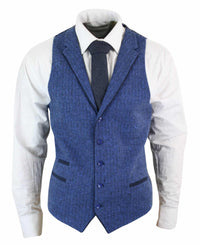 Miesten sininen tweed-liivi kalanruotokuvioinen villainen Peaky Blinders Vintage Retro