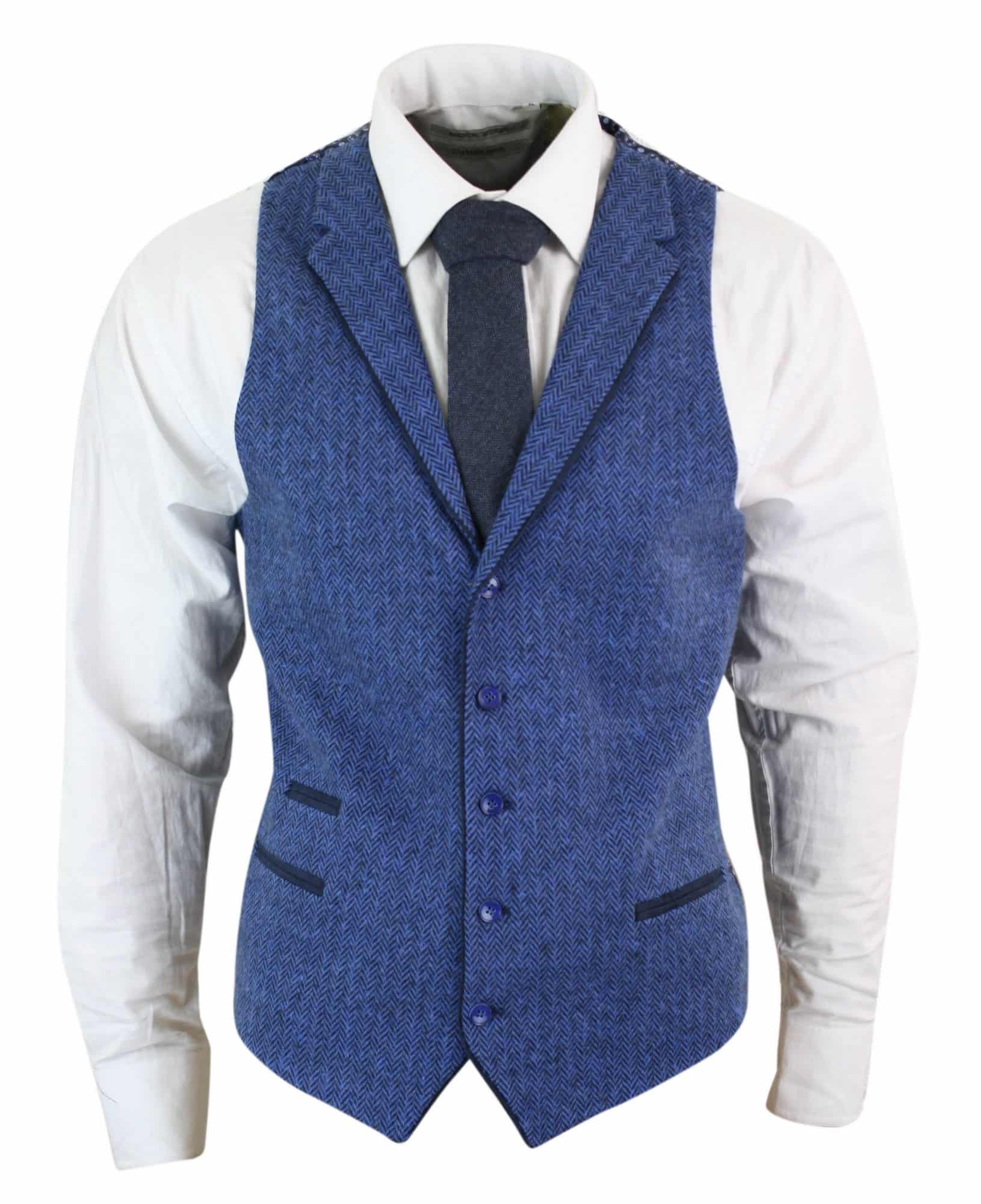 Miesten sininen tweed-liivi kalanruotokuvioinen villainen Peaky Blinders Vintage Retro