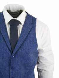 Miesten sininen tweed-liivi kalanruotokuvioinen villainen Peaky Blinders Vintage Retro