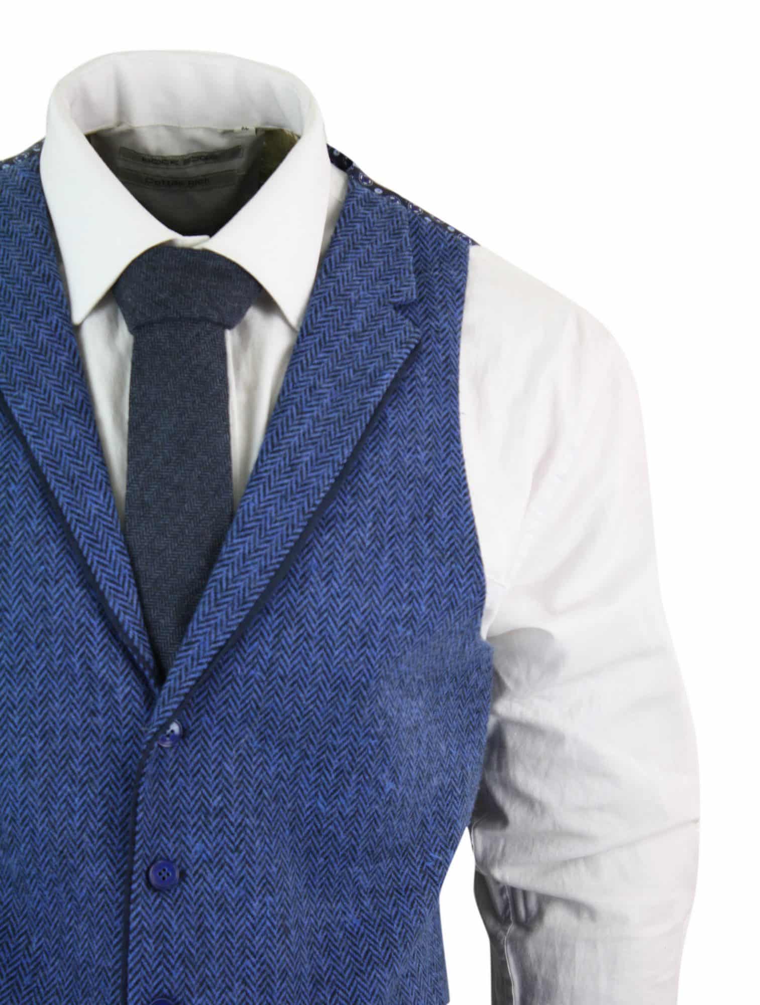 Miesten sininen tweed-liivi kalanruotokuvioinen villainen Peaky Blinders Vintage Retro