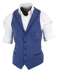 Miesten sininen tweed-liivi kalanruotokuvioinen villainen Peaky Blinders Vintage Retro
