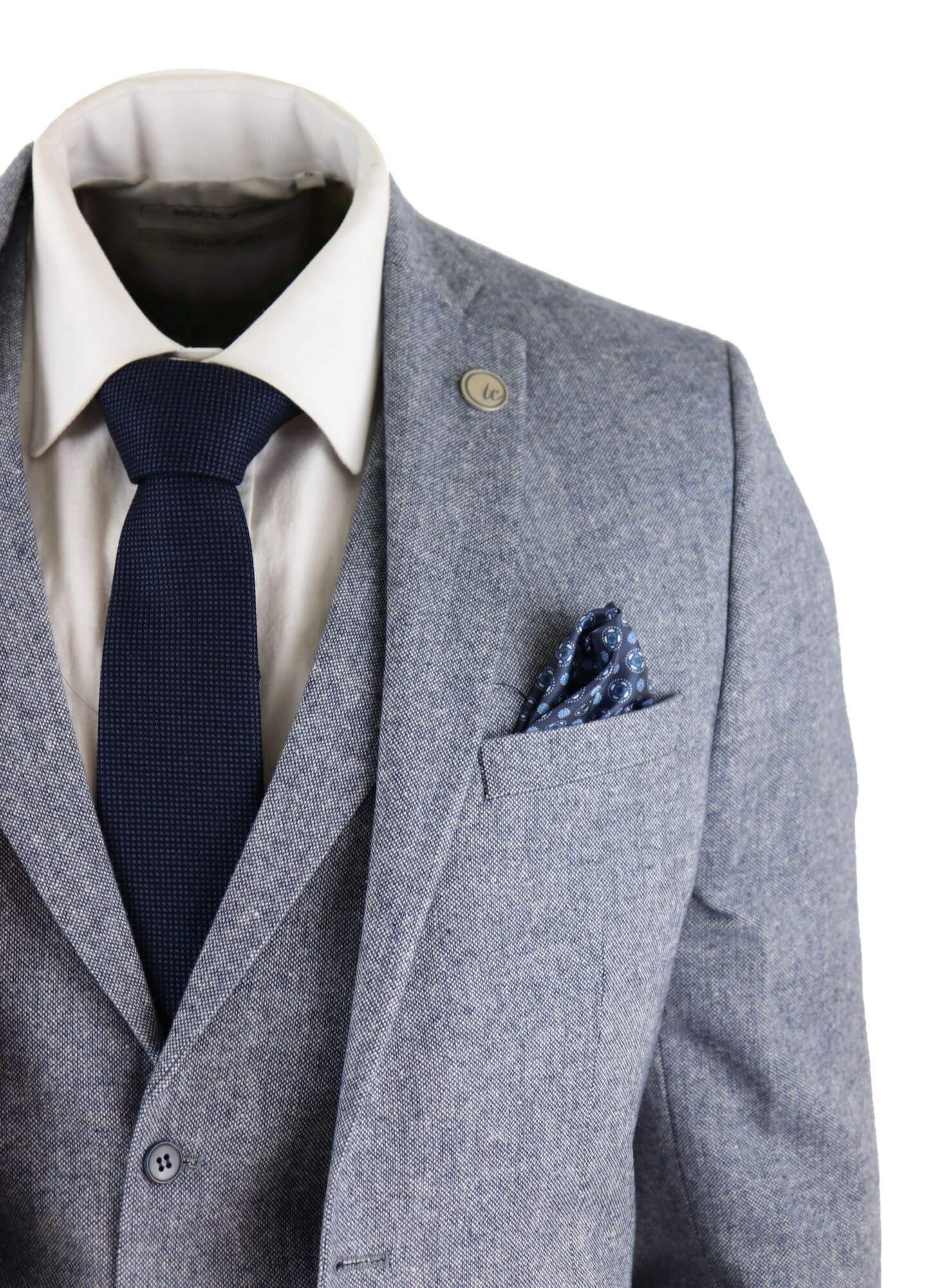 Miesten vaaleansininen vintage-tweed-kolmiosainen puku - STZ13