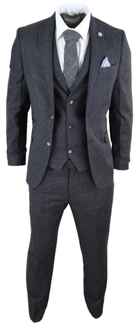 Miesten musta tweed-kangaspuku, kolmiosainen, vintage-tyyliin - STZ14