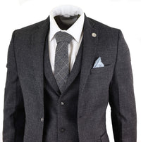 Miesten musta tweed-kangaspuku, kolmiosainen, vintage-tyyliin - STZ14